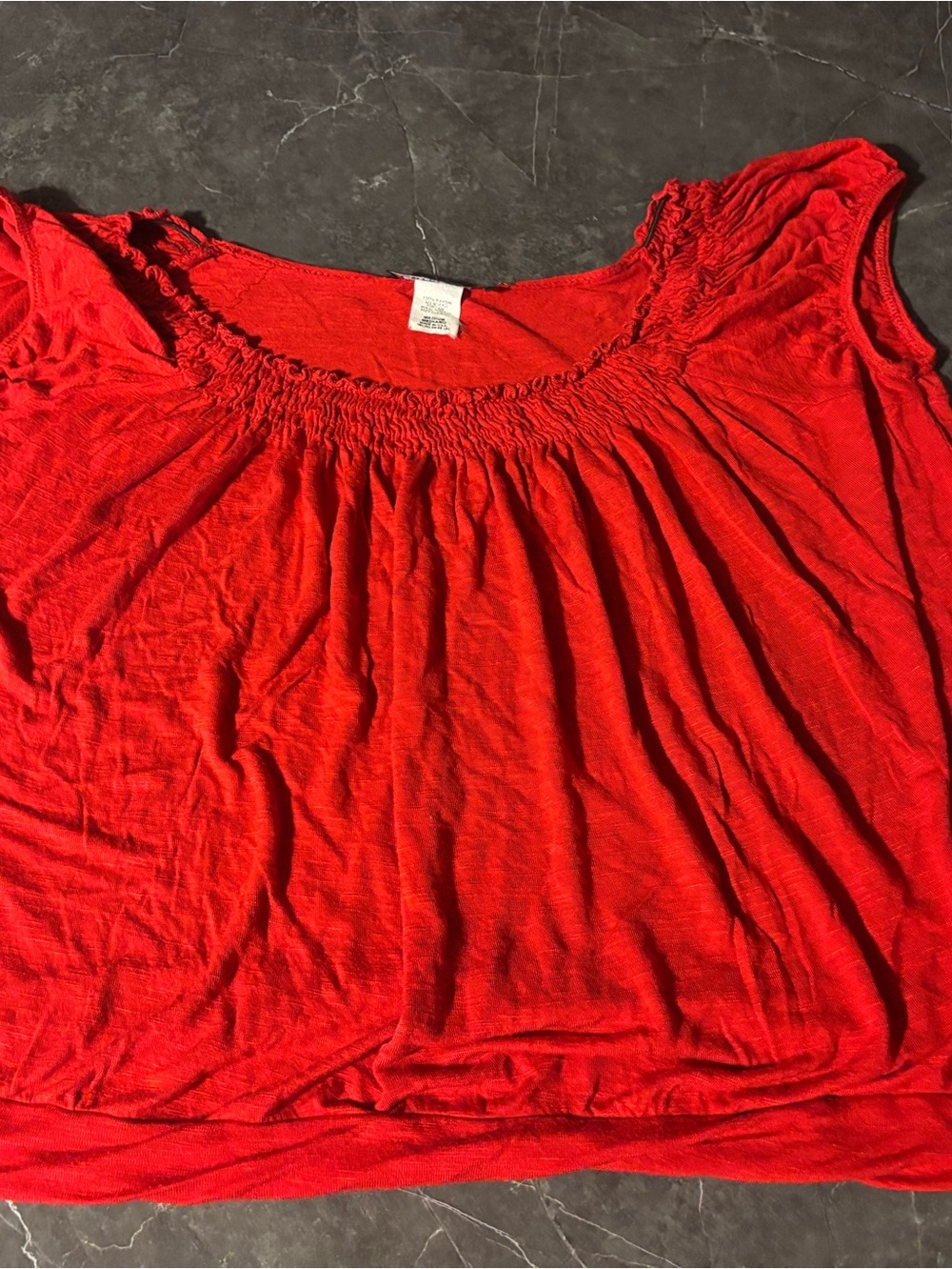 Carol Rose Red Gathered Neck Short Sleeve Tunic